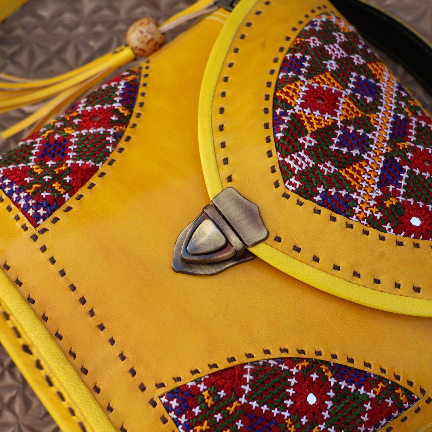 Sunburst Tribal Sling | 100% Genuine Leather | Handwoven Stitch Design