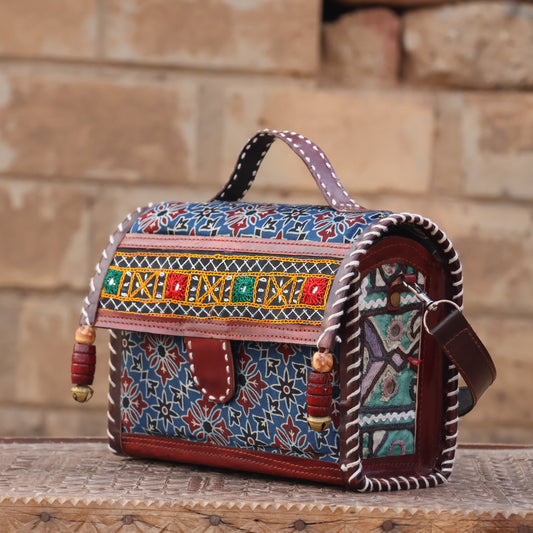 Kutchi Treasure Box Sling | 100% Genuine Leather | Handwoven Stitch Design