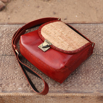 Desert Rose Cork Flap Sling | 100% Genuine Leather | Handwoven Stitch Design