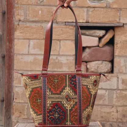 Ethnic Patterned Handbag| 100% Genuine Leather | Handwoven Stitch Design
