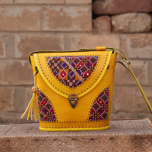 Sunburst Tribal Sling | 100% Genuine Leather | Handwoven Stitch Design