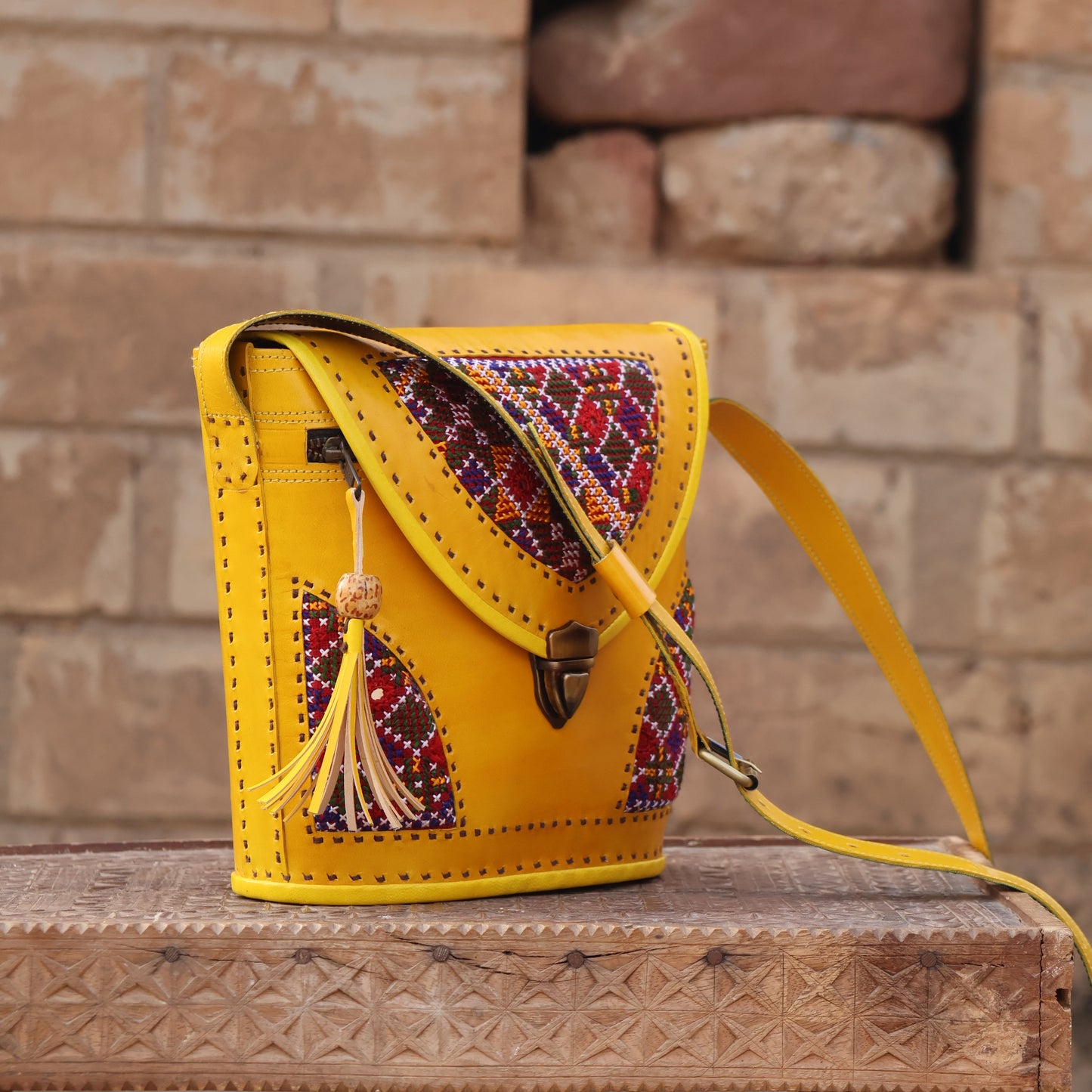 Sunburst Tribal Sling | 100% Genuine Leather | Handwoven Stitch Design