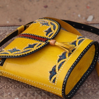 Marigold Motif Sling | 100% Genuine Leather | Handwoven Stitch Design
